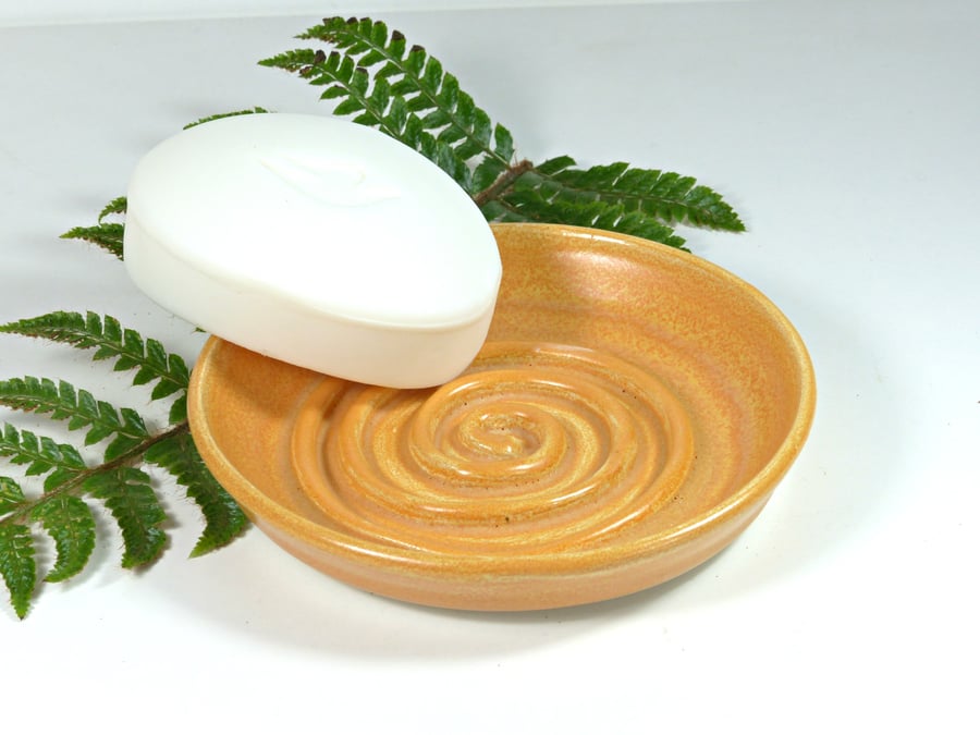 Sunshine Orange Soap Dish  - Wheelthrown Handmade Stoneware Pottery 