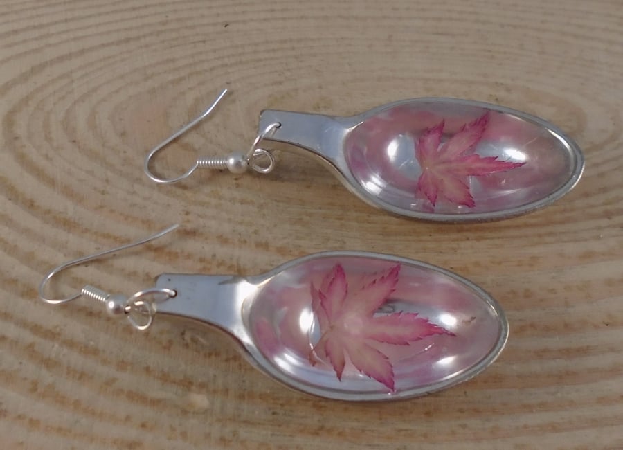 Upcycled Silver Plated Acer Sugar Tong Spoon Drop Earrings SPE081915