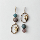 Earrings Indian Agate Bead Stone Sun Charm Gold Stainless Steel Hypoallergenic