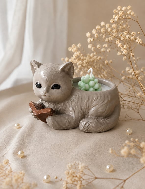 Enchanted Cat Candle – Handmade Mint Green Bubble Candle