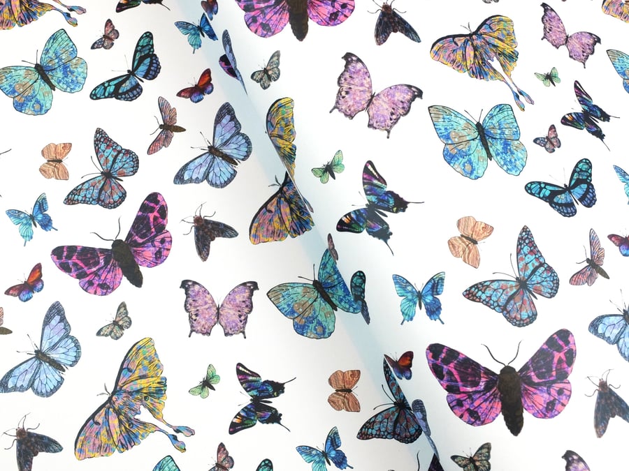 Marbled butterflies and moths wrapping paper on white 70x50cm
