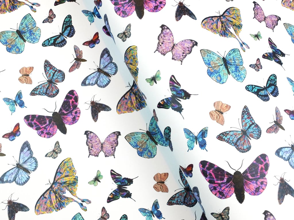 Marbled butterflies and moths wrapping paper on white 70x50cm