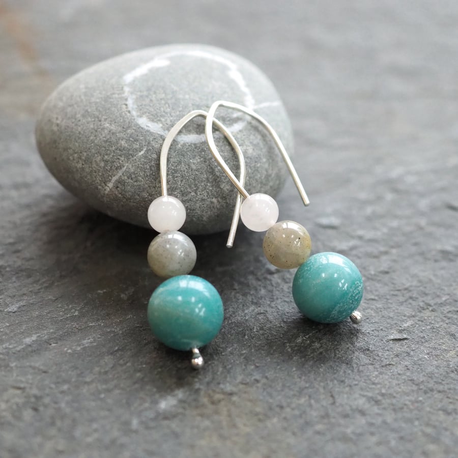 Earrings, Amazonite silver drop earrings, 