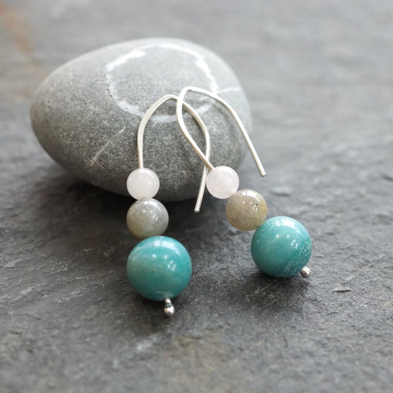 Earrings, Amazonite silver drop earrings, 