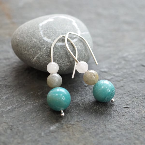 Earrings, Amazonite silver drop earrings, 