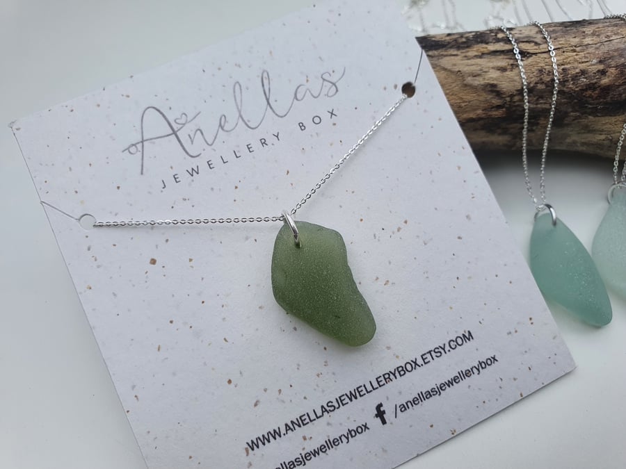 Olive Green Sea Glass Pendant, Sea Glass Necklace, Cornish Sea Glass Gift