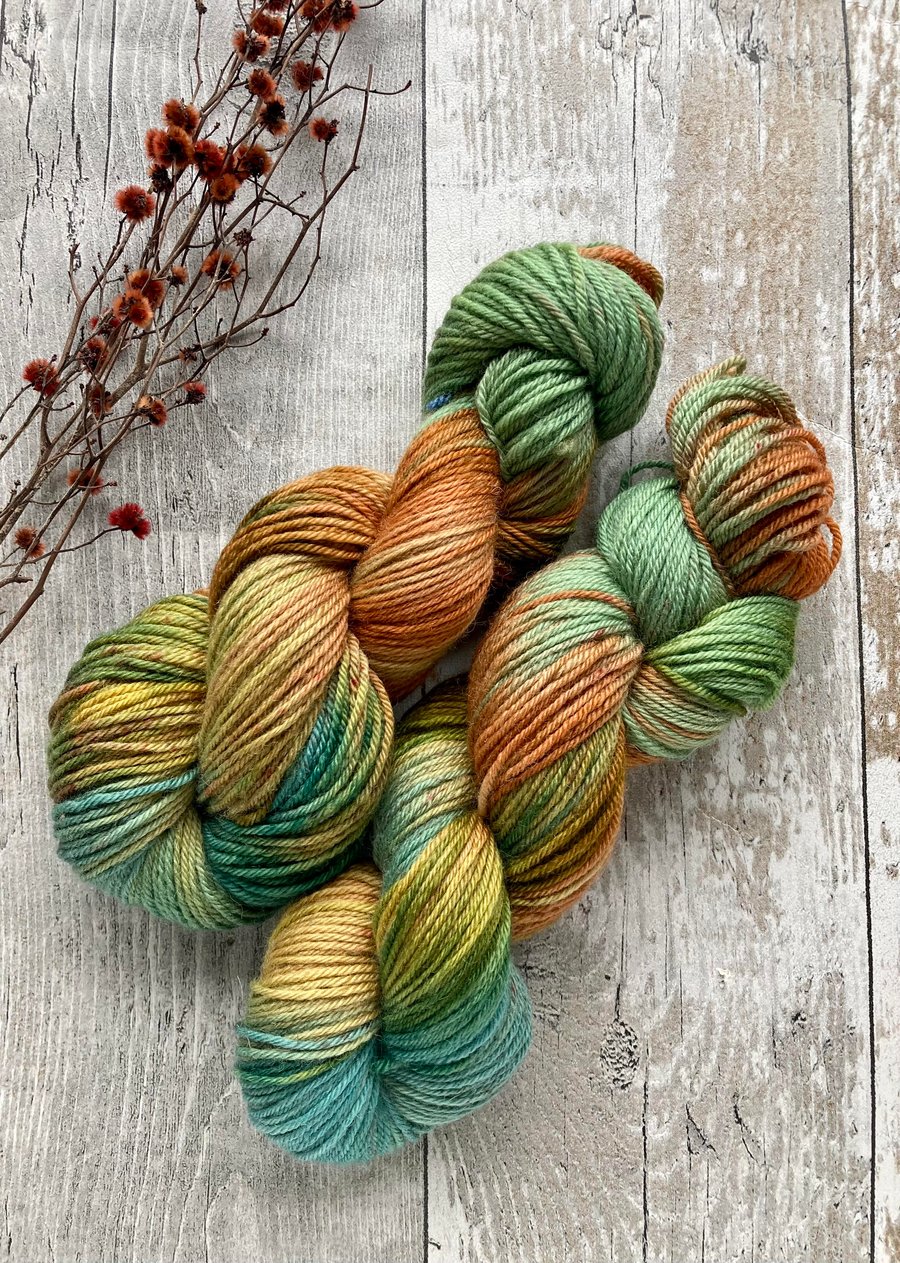 Hand dyed knitting yarn DK BFL Wrap me in Autumn 100g
