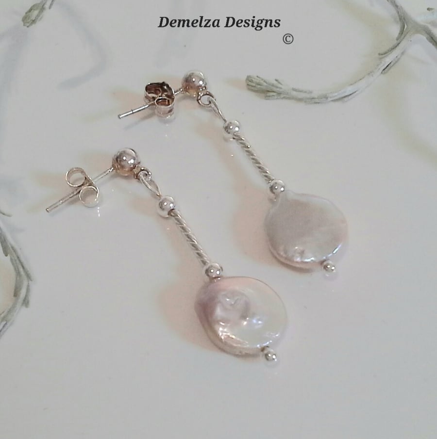 Large Baroque Coin Stud Sterling Silver Earrings