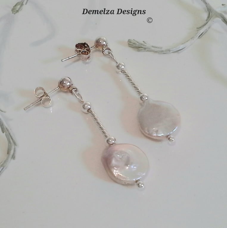 Large Baroque Coin Stud Sterling Silver Earrings