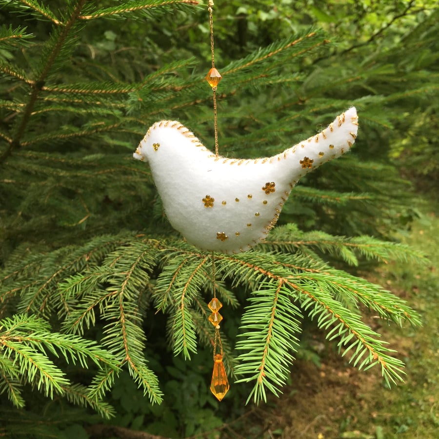 White felt hanging bird christmas decoration, peace dove