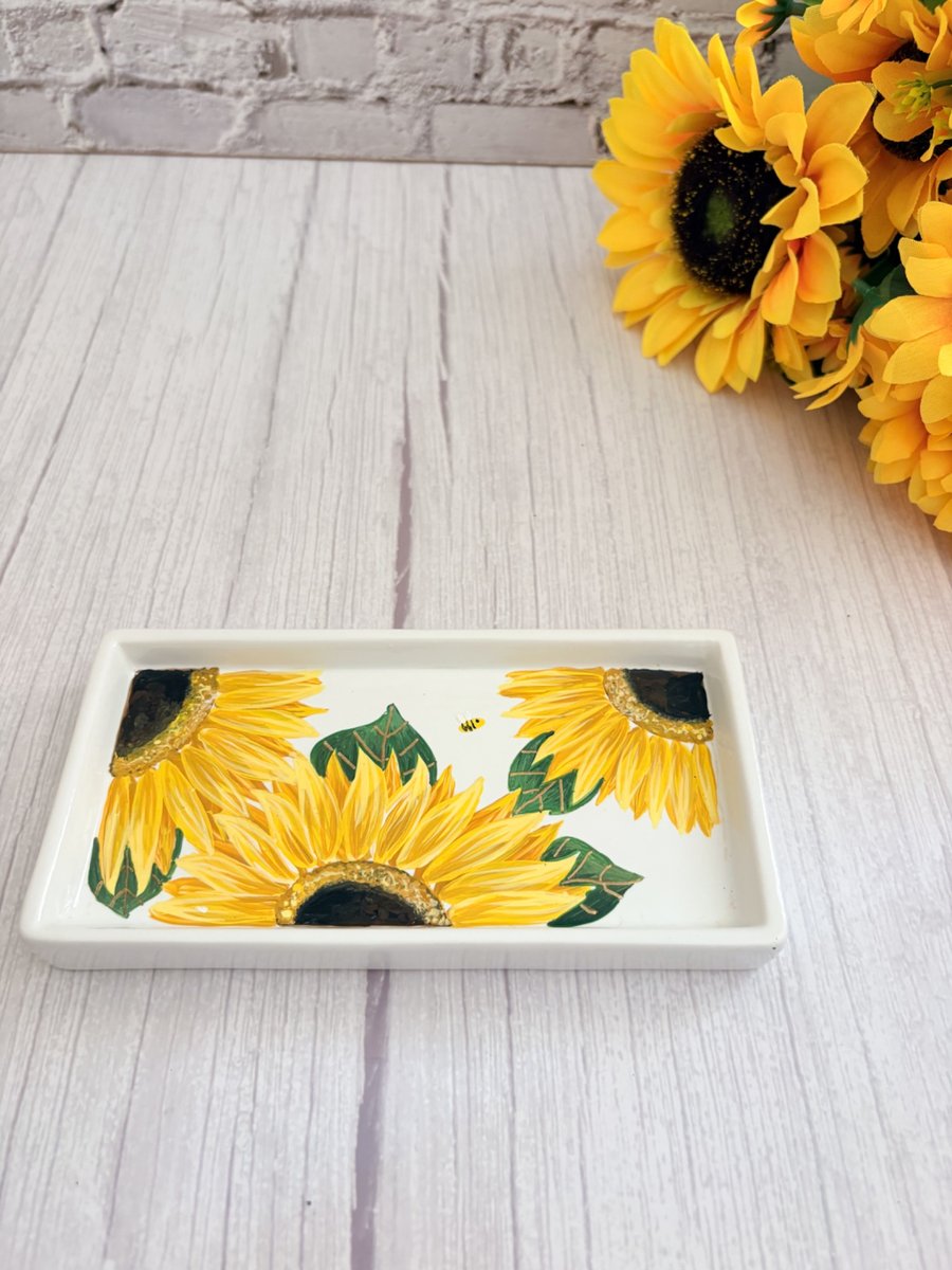 Hand Painted Sunflower Ceramic Tray 