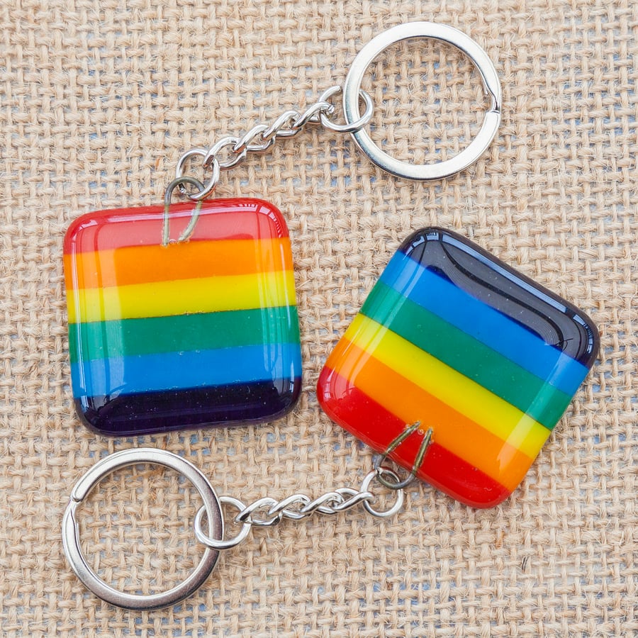 Rainbow Gay Pride Fused Glass Keyring Keychain