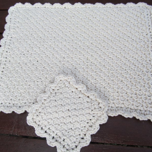Honeycomb Tunisian Crochet Table Mat and Coaster