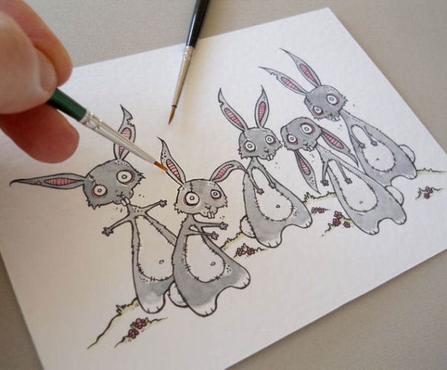 zombie rabbit horde - original illustration