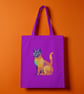 Geometric Coloured Cat Purple Tote Bag