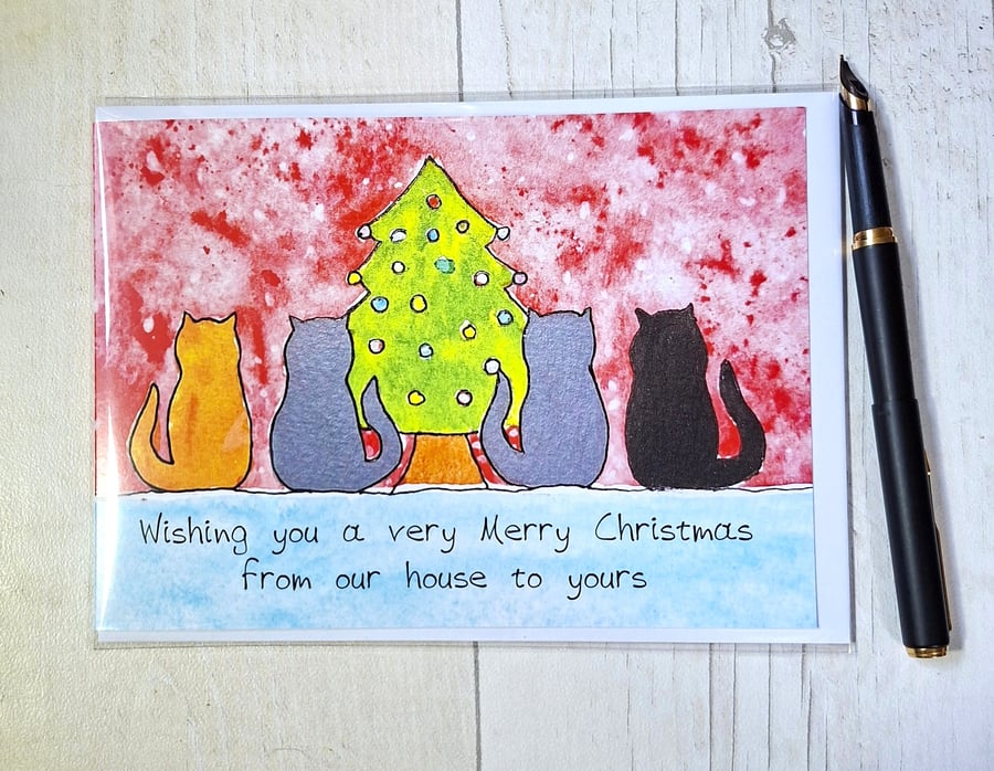 Christmas card. Printed card. Greetings card. From our house to yours card.