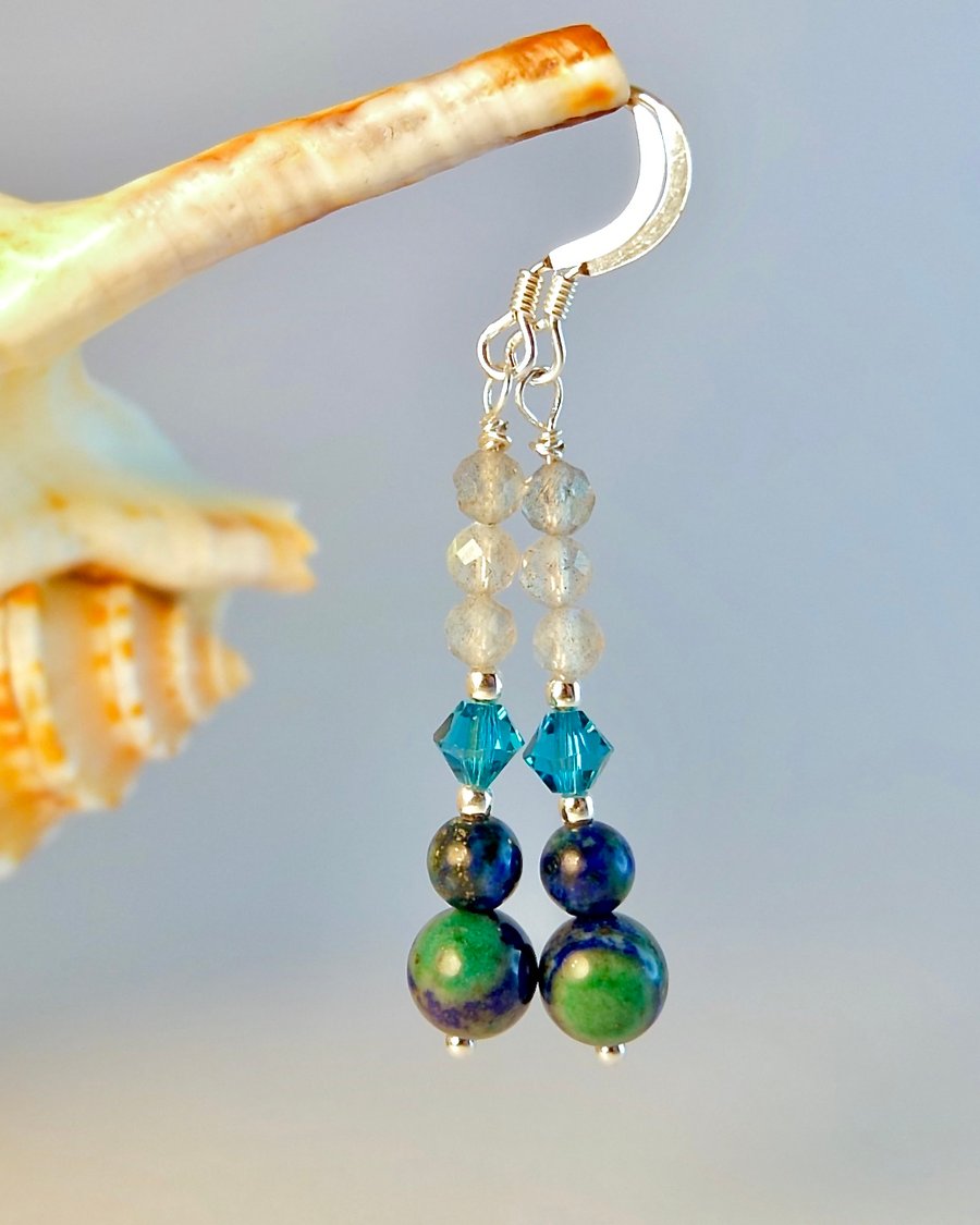 Chrysocolla, Labradorite & Silver Earrings, Birthday, Anniversary, Gifts For Her