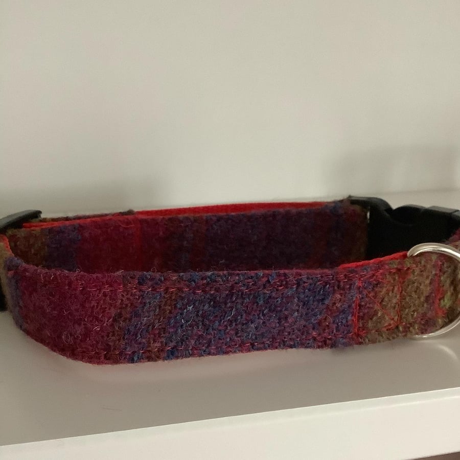 Harris Tweed Pink and Blue Large Check Medium size Dog Collar