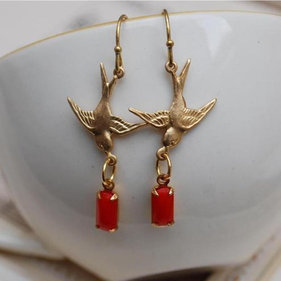 Cute Brass Bird Earrings 