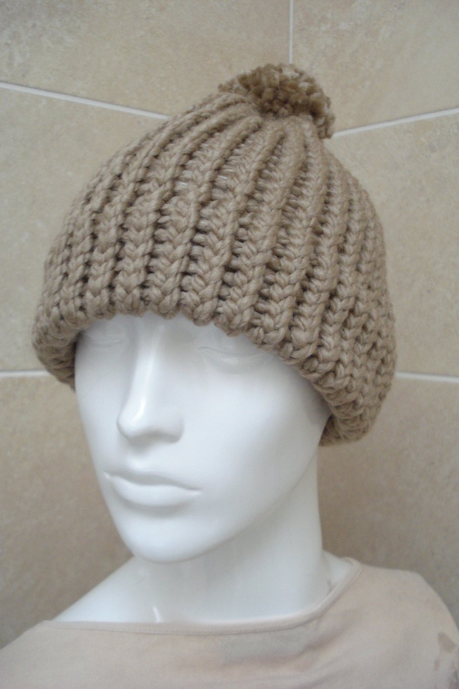 Camel Coloured Chunky Hat Small Adult Or Teen (A30)