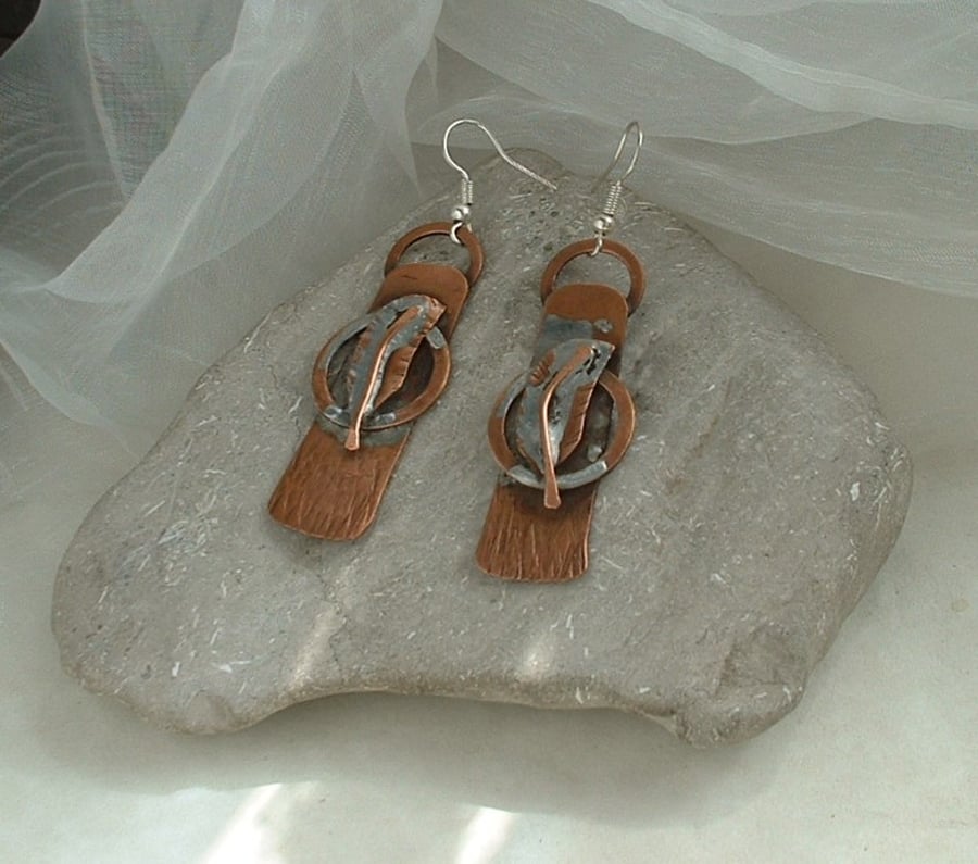 "Spirit Feathers" Rustic Copper Earrings