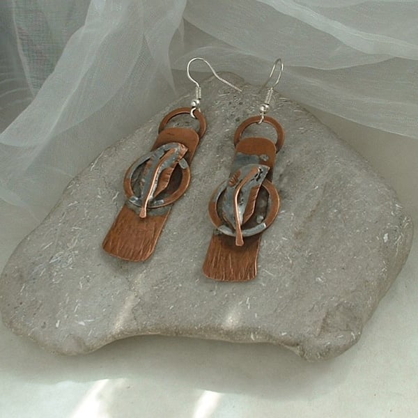"Spirit Feathers" Rustic Copper Earrings