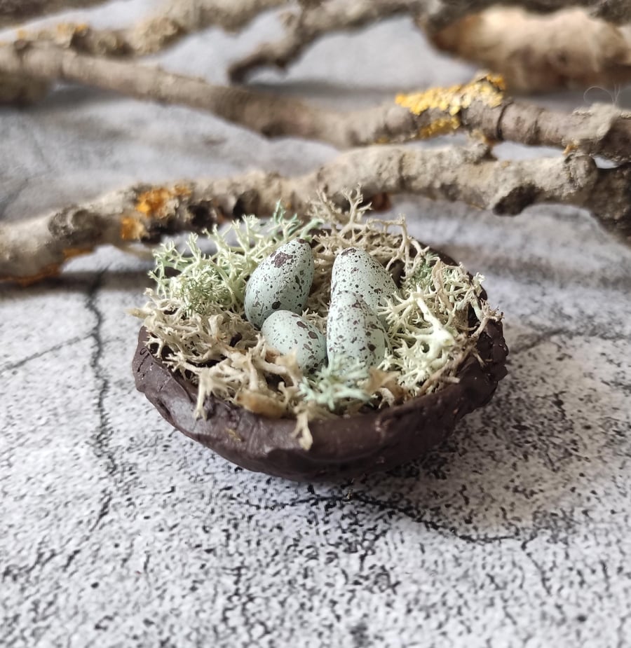 Bird Nest Sculpture, Rustic Clay, Mini Trinket Dish, Wabi-Sabi Bowl