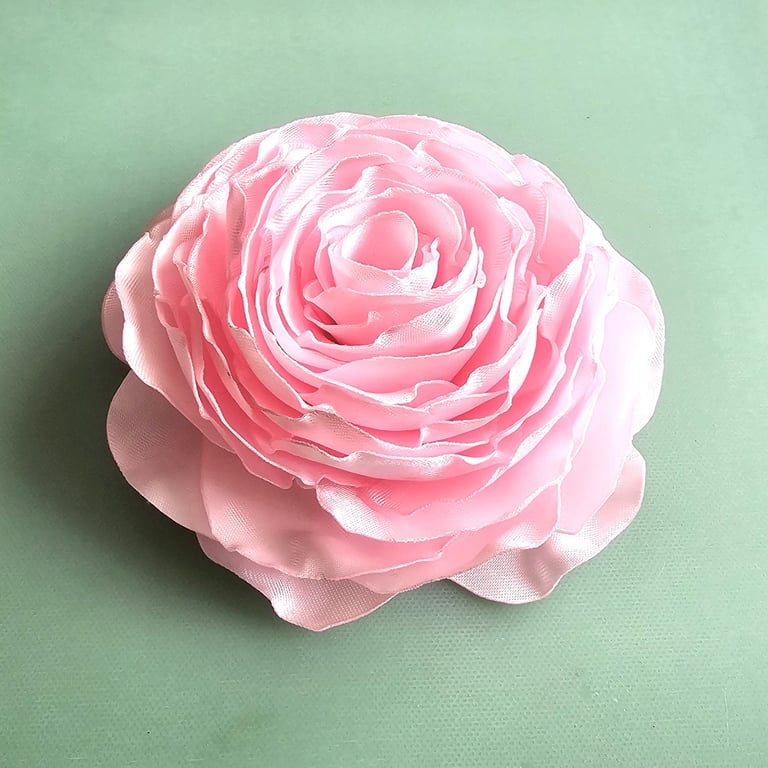 Handmade Pearl Pink Satin Rose Large 12cm Flower Barrette Hair Clip