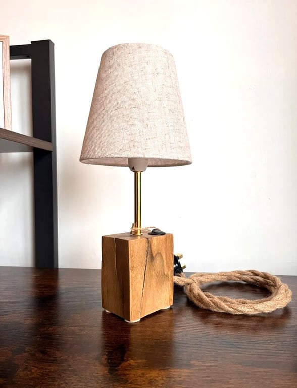 Spalted Oak Bedside Lamp with Shade - Handmade Wooden Light UK