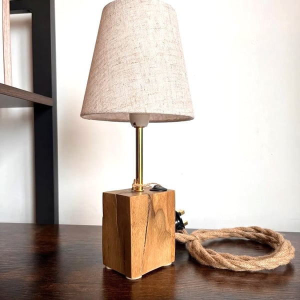Spalted Oak Bedside Lamp with Shade - Handmade Wooden Light UK