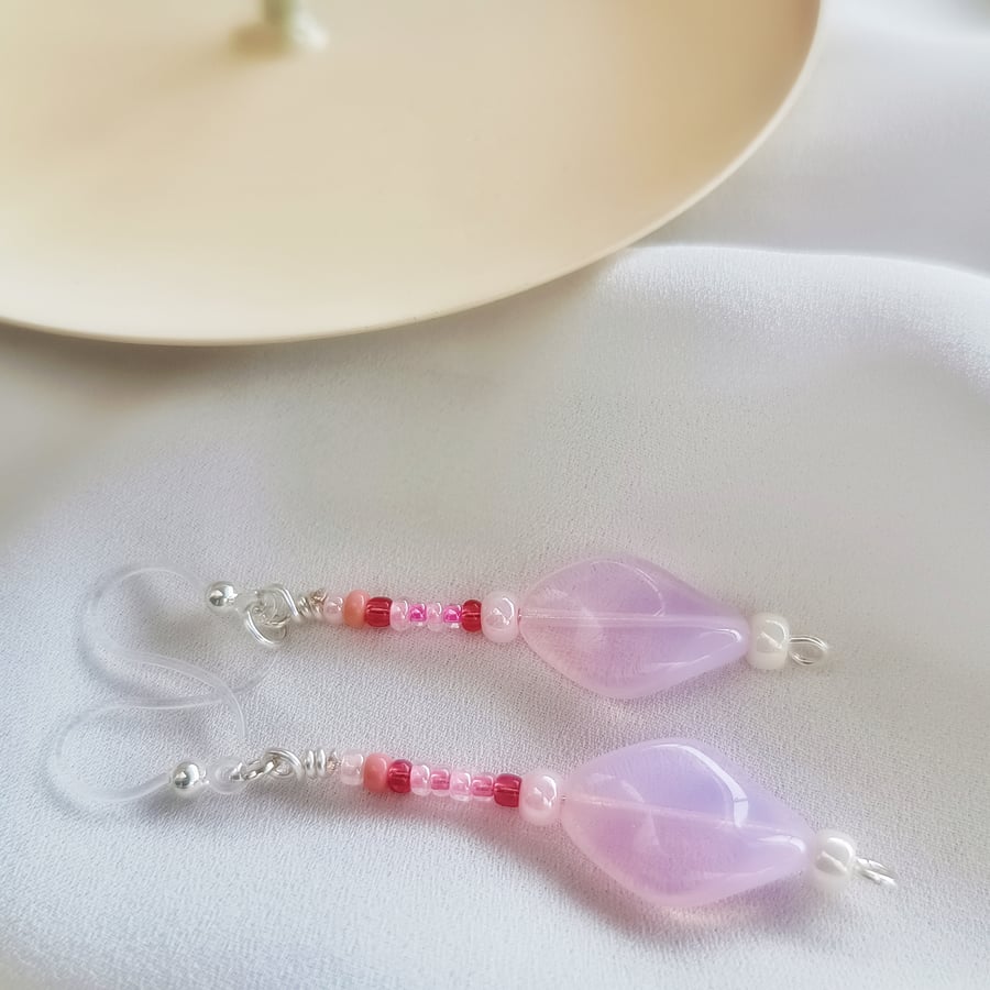 Hypoallergenic earrings, Pink Glass