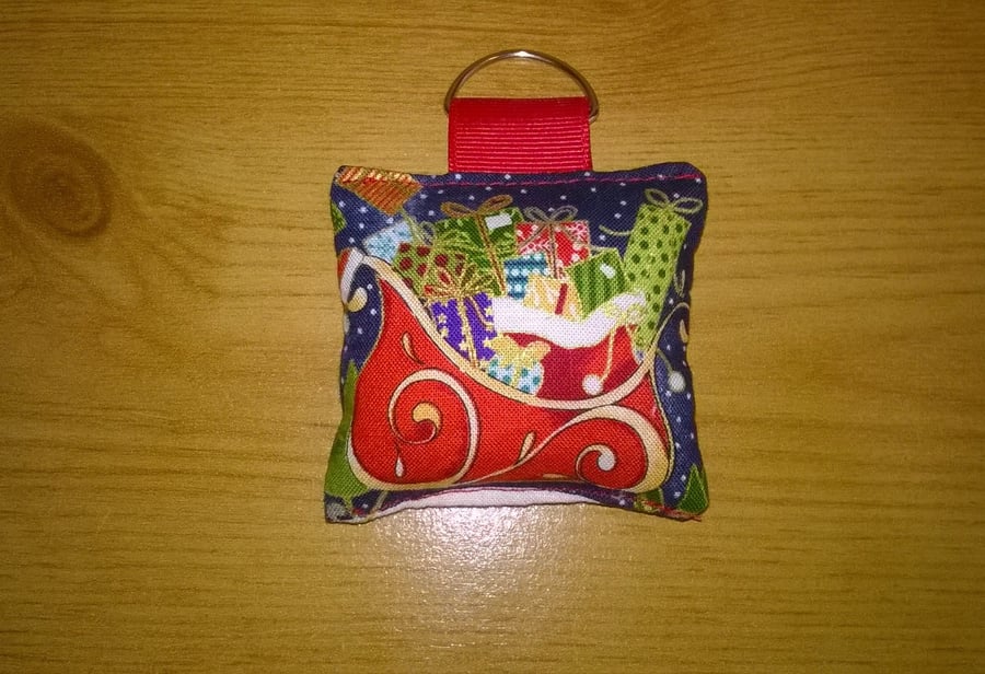 Christmas key ring, Santa's sleigh with presents, very festive, gift idea