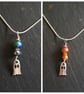 Cute Ghost Necklace - Rainbow Or Orange Beads - Alternative Gothic Pendant