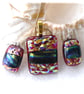 Dichroic Glass Pendant Earring Set 104 Red Band Sparkles with gold plated chain - Image 2