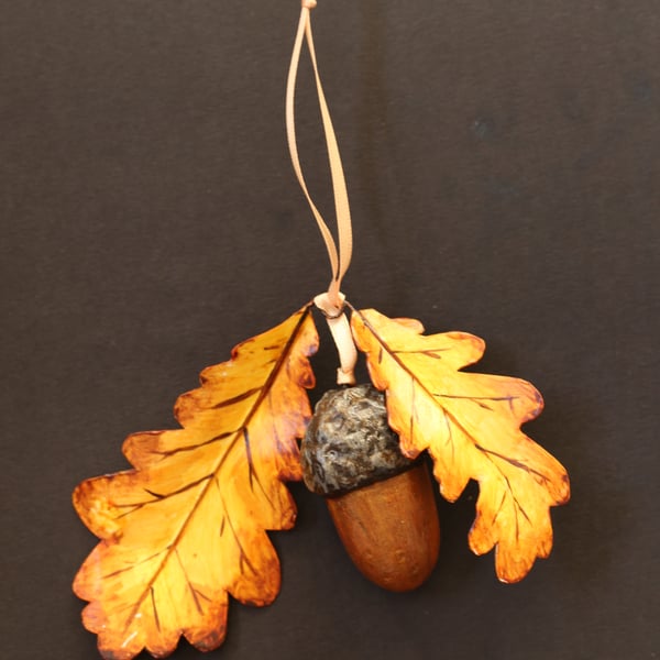 Hand painted unique autumnal acorn hanging decoration