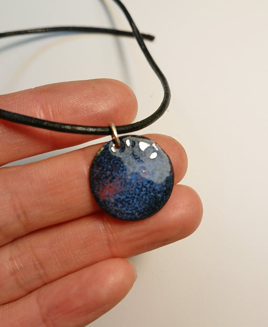 Enamelled Galaxy Pendant, Enamel on Copper necklace