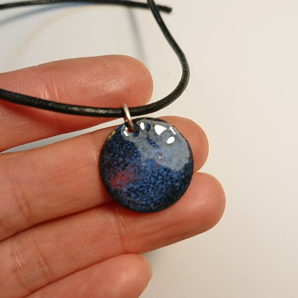 Enamelled Galaxy Pendant, Enamel on Copper necklace