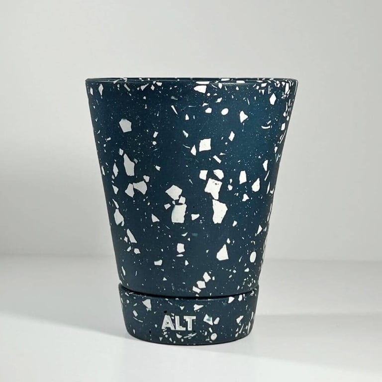 Terrazzo Plant Pot Jesmonite concrete blue Indoor Planter drainage hole & tray