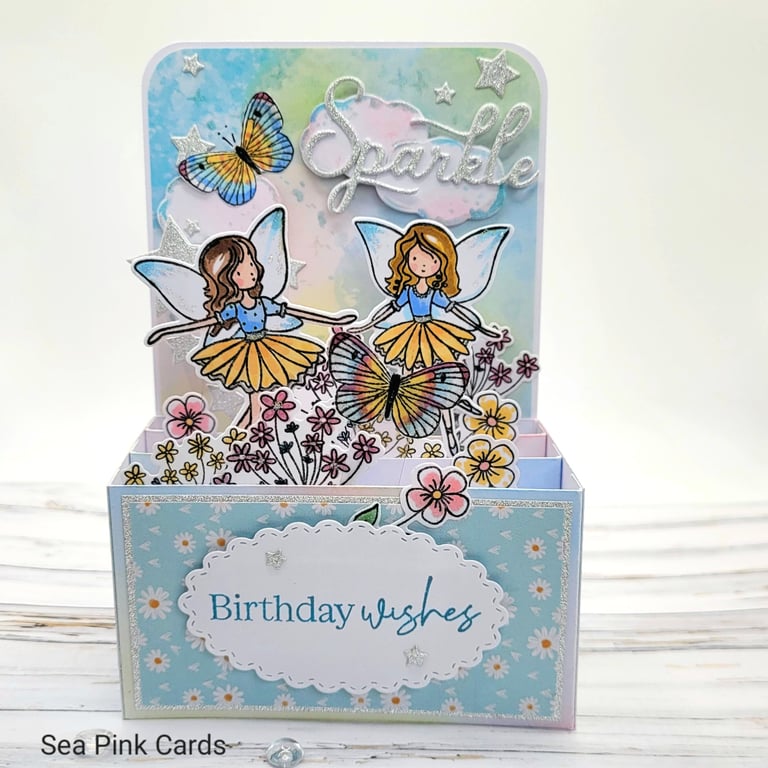 Fairy Pop-Up Box Birthday Card - fairies stars flowers butterflies unique card