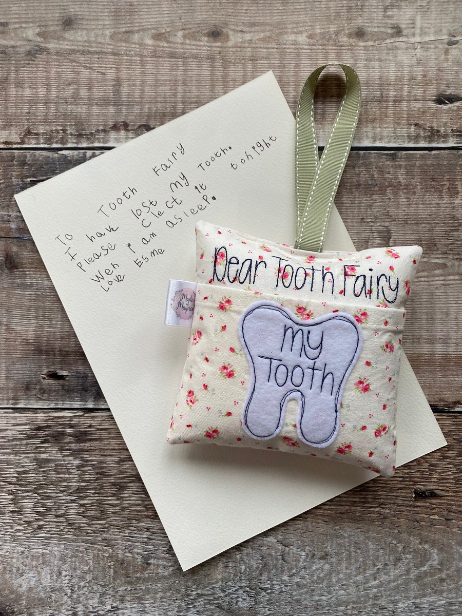 Tooth Fairy Pillow Cushion White Micro Flowers Floral