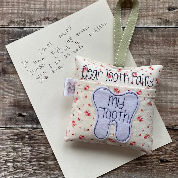 Tooth Fairy Pillow Cushion White Micro Flowers Floral