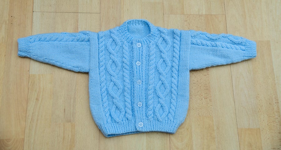 babies blue patterned cardigan to fit age 6 to 12 months 46cm 18inch chest