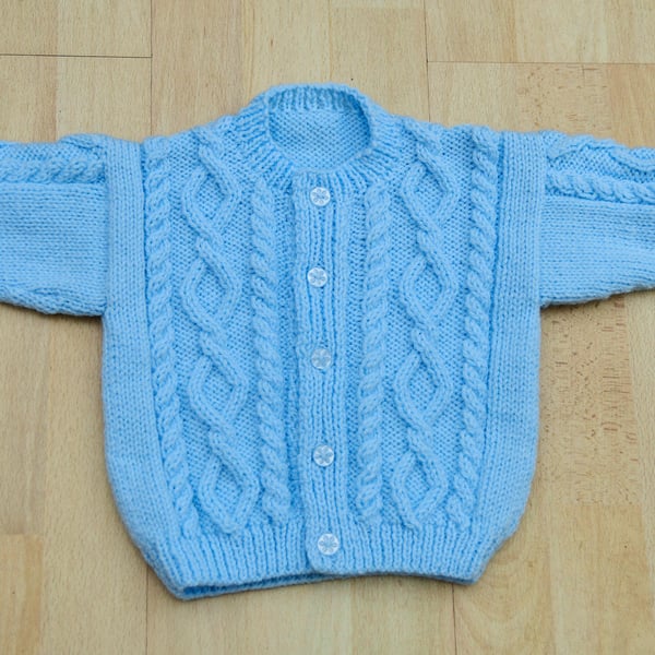 babies blue patterned cardigan to fit age 6 to 12 months 46cm 18inch chest