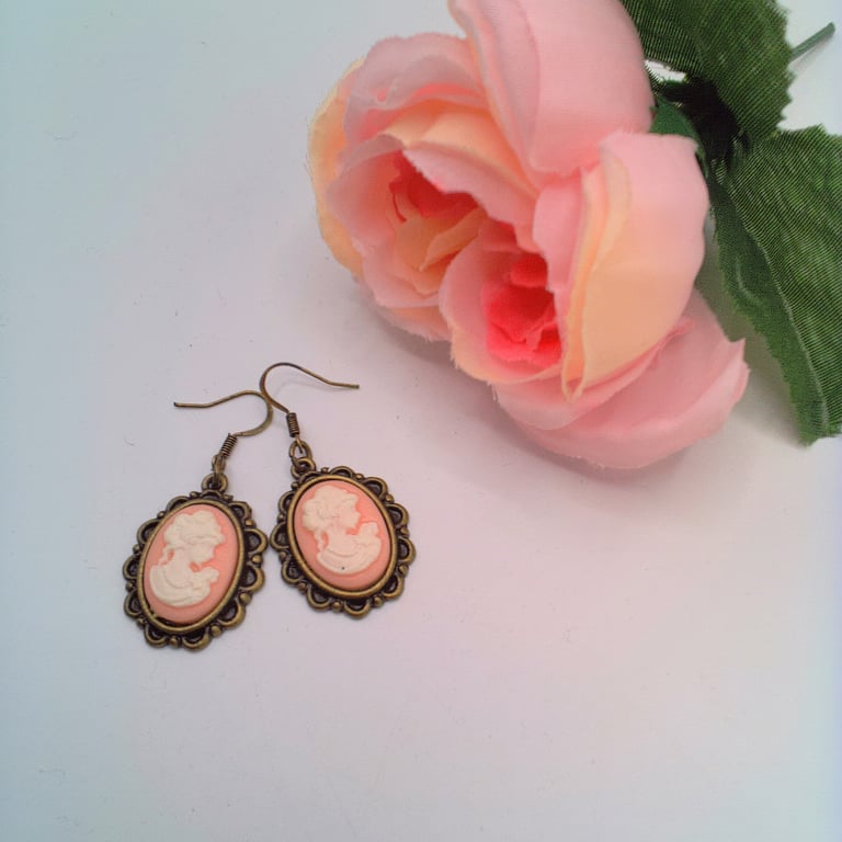 Bronze Plated Oval Cameo Earrings, Mothers Day Gift, Gift for Her, Earrings
