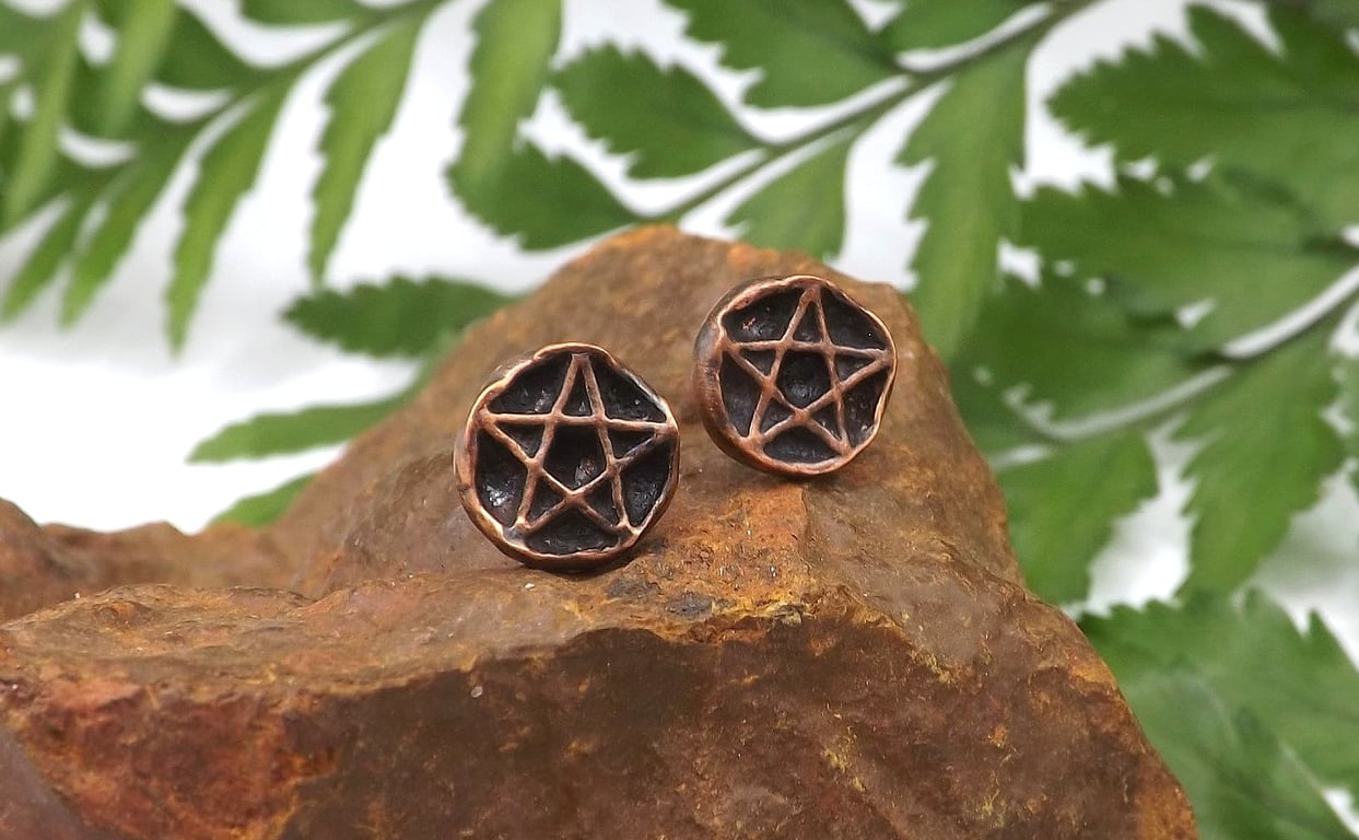 Recycled Copper Pentacle Stud Earrings.