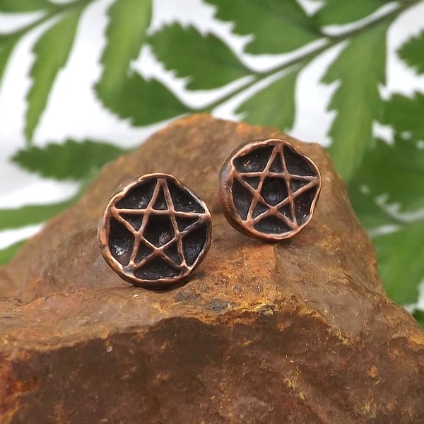 Recycled Copper Pentacle Stud Earrings.