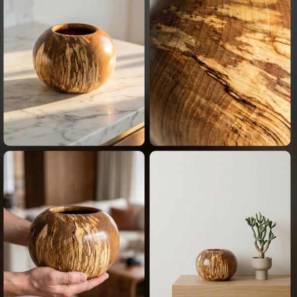 Beautiful unique spalted Beech vessal vase (hollow form)