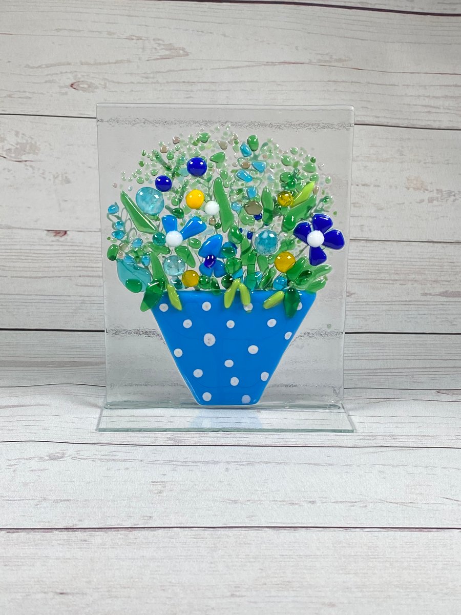Fused glass flower pot ornament, glass art