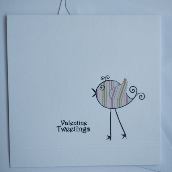 Valentine Tweetings Stripey Bird Card 