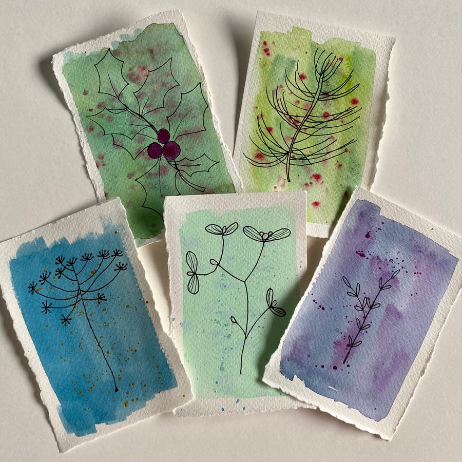 Winter Watercolour and Ink Postcardlets - Set of 5